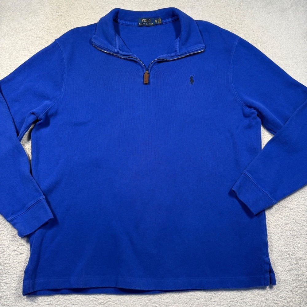 Polo Ralph Lauren‎ Royal Blue Black Pony Quarter Zip Pullover Long Sleeve XL